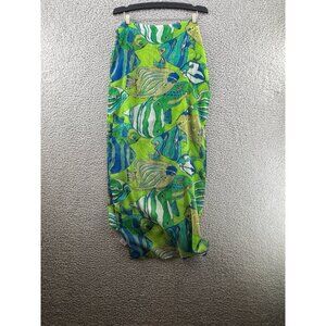 Tropical Fish Print Scarf Green Blue Multicolor